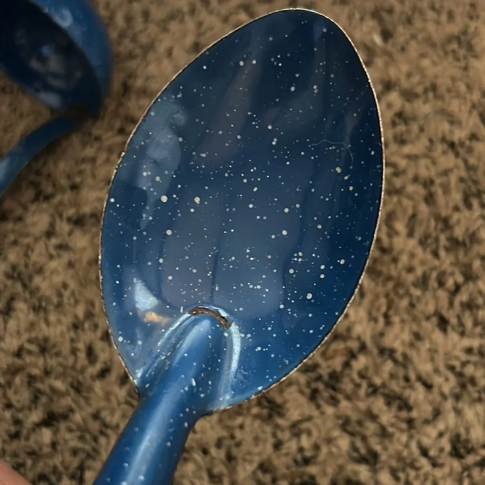 50%offw❤️ Blue/White Speckled Enamelware Metal Ladle and spoon flaw HG004